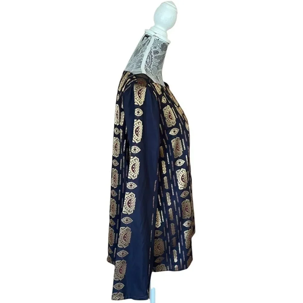 Tory Burch Long Sleeve Jacquard Top Blue Size 12